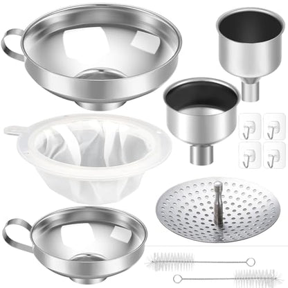12 Pcs Stainless Steel Canning Funnels for Wide Mouth Mason Jars, Set with Strainer