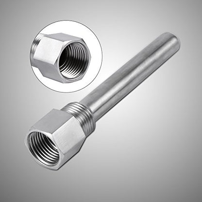 Oumefar 4PCS Thermowell, Stainless Steel Thermowell 1/2 inch NPT Threads Temperature Sensors, Thermometer Instruments Thermowell for Homebrew Brewing Beer Fermenter(3PCS)