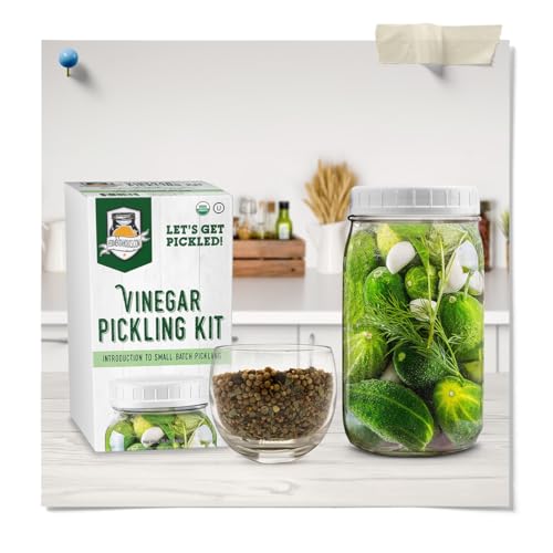 Fermentaholics Certified Organic Vinegar Pickling Kit - Easy, Quick Pickles - 2 Recipes with Perfect Pickle Spice and Kosher salt - Wide Mouth Quart Jar - Makes 3 Quarts - OU Kosher