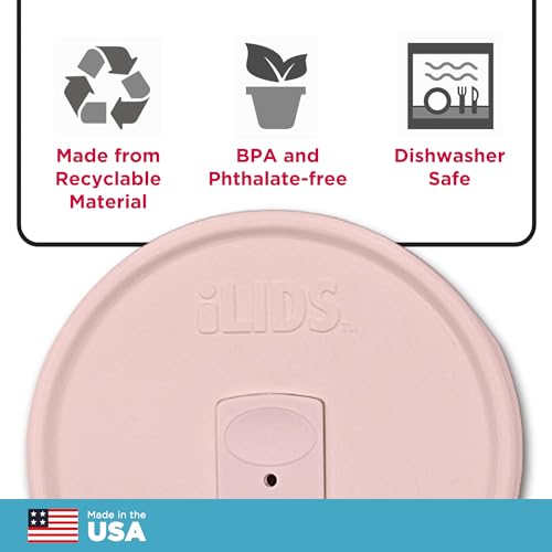 Wide-Mouth Mason Jar Drink Lid - USA Made, BPA-Free, Spill-Resistant for Coffee, Cold Brew & Iced Tea - Fits 3 3/8 in Ball & Kerr Wide Mouth - Pack of 2 - color: Pale Pink