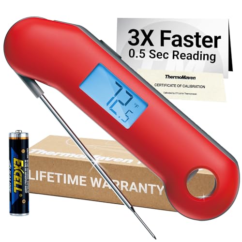 ThermoMaven ProfessionaI Meat Thermometer Digital, 3X Faster 0.5 Sec Instant Read, NIST Certified Accuracy ±0.5°F, 100% Waterproof Probe, Auto-Rotate Bright Indicator, for Candy/Grill/BBQ, Red & Gray - color: Red & Gray