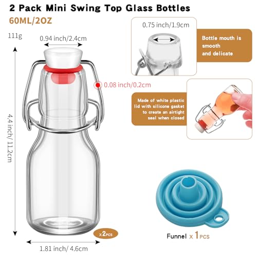2Pcs 2oz Mini Swing Top Glass Bottles, 60ML Mini Storage Bottles, Small Glass Bottles,Vanilla Extract Bottles/Home Brewing/Beverages/Oil (Clear) - color: Clear