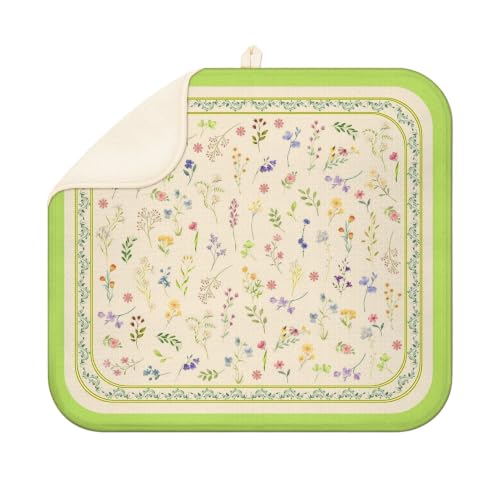Floral Dish Drying Mat for Kitchen Super Fast Absorbent Dishes Drainer Mat Large Dishes Drying Pad for Dishes, Pots and Pans, Utensils, Kitchen Countertop Decor 16x18 in - color: Floral, size: 16" x 16"