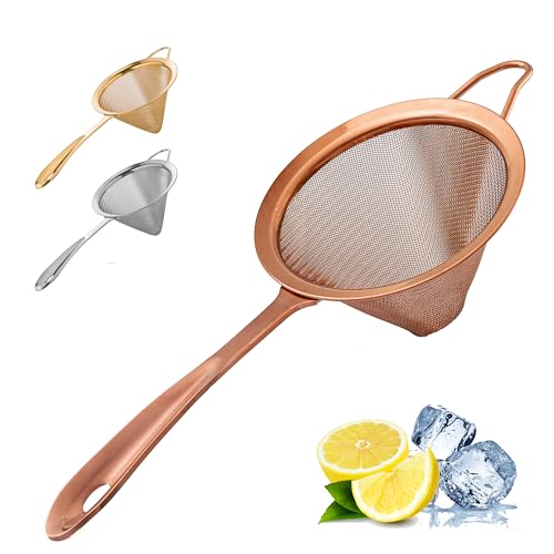A Bar Above Antique Copper Conical Mesh Strainer, Fine Cocktail Sieve for Bartenders and Chefs, 304 Stainless Steel Double-Strainer for Tea, Coffee, Broths, and Stylish Home Bar Presentation - color: Antique Copper