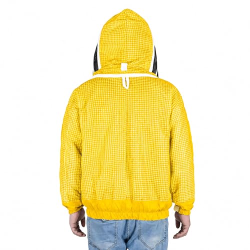 Beekeeping Jacket with Veil 3-Layer Ultra Ventilated 2 Veil Options (Fencing & Round) YKK Zippers Full Protection Suit Carrying Bag (BP-302-Golden)-XXL - color: Golden 2 Veils, size: 2XL