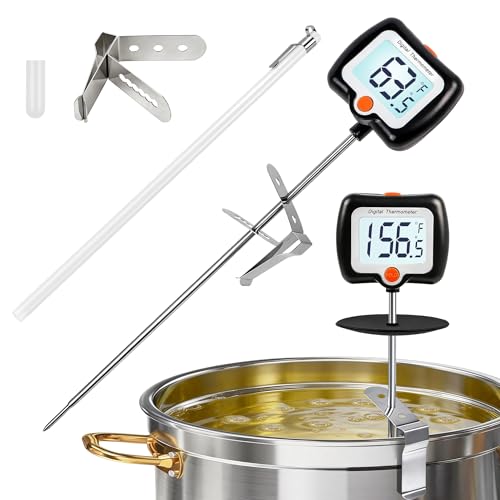 10 Inch Long Digital Candy Thermometer with Pot Clip,Deep Fry Thermometer,Rotating Display, Best Instant Read Food Meat Thermometer for Candy Making or Deep Frying - color: Black Digital Thermometer