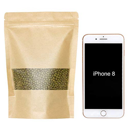 SumDirect Kraft Stand Up Pouches - 50Pcs Resealable Kraft Paper Stand Up Bags with Window, Zipper Disposable Food Storage Bags for Home or Business (50, 5.5x7.8inch) - size: 5.5x7.8inch
