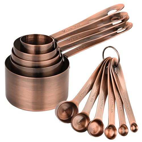 Measuring Cups and Spoons Set, Copper Measuring Cups and Spoons Set for Kitchen & Baking, Stainless Steel 5 Measure Cups & 6 Spoons for Drying&Liquid, US & Metric Measuing Tool - color: Copper, size: B: 5cups+6spoons