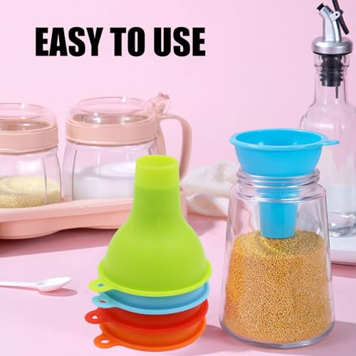 4 PCS Wide Mouth Funnels, Silicone Funnels for Filling Bottles, Multi Color Flexible Canning Funnel Set for Jars, Kitchen Use, Liquid Oil and Powder Transfer(Color 1)