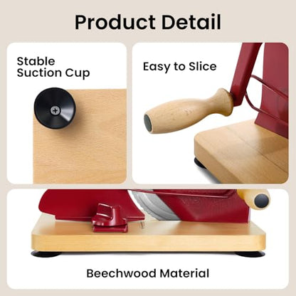 Manual Bread Slicer for Homemade Bread, Bread Cutter for Adjustable and Even Slices, Classic Hand Crank Sourdough Slicer with Scale Line & Powerful Suction Cup, Sharp Stainless Steel Blade (Red) - color: Red