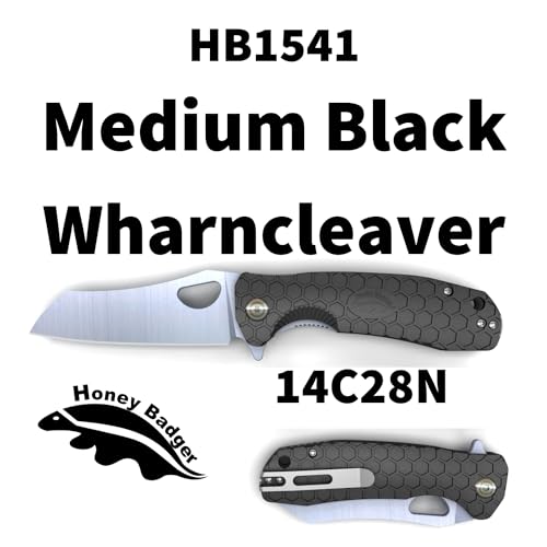 Honey Badger Knives Medium Folding Pocket Knife - 14C28N Steel, 3.20" Blade, Black FRN Handle - Ball Bearing Flipper, Thumb Hole, Reversible Deep-Carry Clip - color: Black
