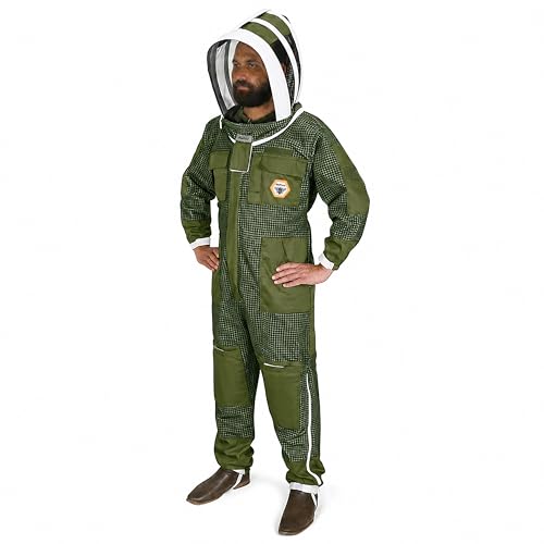 Beekeeping Suit Ventilated 3 Layer Ultra with Total Protection with Safety Fencing for Professional Beekeeping Supplies with Carrying Bag (BP-311-Green)-XS - color: Green, size: XS