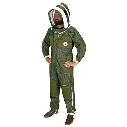 Beekeeping Suit Ventilated 3 Layer Ultra with Total Protection with Safety Fencing for Professional Beekeeping Supplies with Carrying Bag (BP-311-Green)-XS - color: Green, size: XS