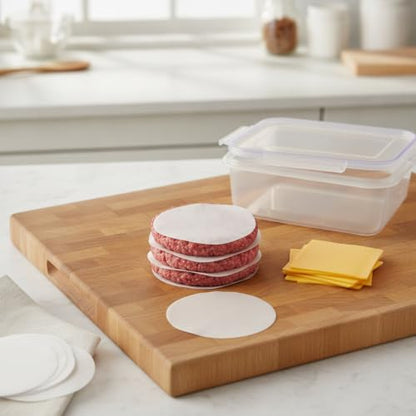 500-Count Pre-Cut Silicone Coated Parchment Sheets, Non-Stick Food Separation Paper for Freezer Storage, Burgers, Cheese, and Baked Goods, White - size: 7.87 x 3.94 x 2.36 in