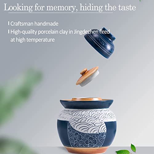 Blue Chinese Porcelain Pickle Jar - Ceramic Fermentation Crock with Water Seal Airlock Lid, Ideal for Kimchi & Sauerkraut, 3.5KG Stoneware Fermenter