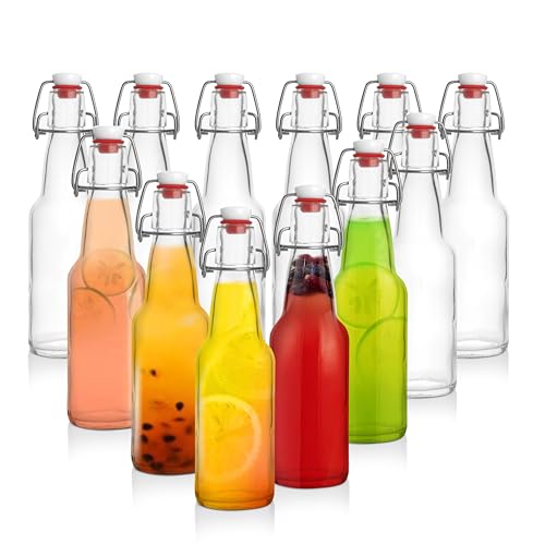 Barcaloo 12oz Flip Top Clear Glass Beer Bottles for Home Brewing - Set of 12 with Flip Caps for Beer and Wine Bottling - Family Owned American Business - color: Clear, size: 12oz.