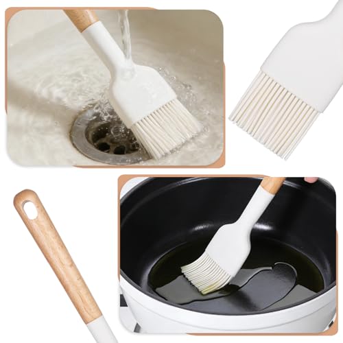 Silicone Basting Pastry Brushes, 2 Pcs Heat Resistant Pastry Brush with Wooden Handle, Oil Brush Food Cooking Brushes Kitchen Utensils for BBQ, Butter, Sauce, Marinade, Baking, Grill Dishwasher Safe