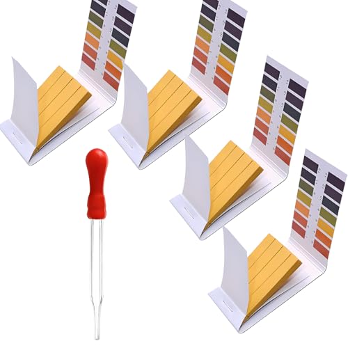 TISMART 4 Pack pH Test Strips Accuracy 1, 320 PCS pH.1-14 and 1 PCS Dropper Color Card for Lab,DIY,Science,Food, Soap Making,Water, Pools,Kombucha,Soil,Fish Tank, Pond,Cosmetics,Brewing