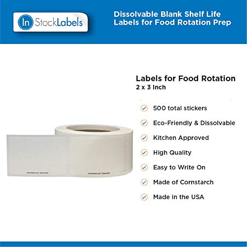 InStockLabels Dissolvable Food Storage Labels, 2 x 3 Inch, 500-Pack - Convenient Blank Adhesive Stickers for Organization and Food Rotation, Meal Prep Stickers Dissolve in Water