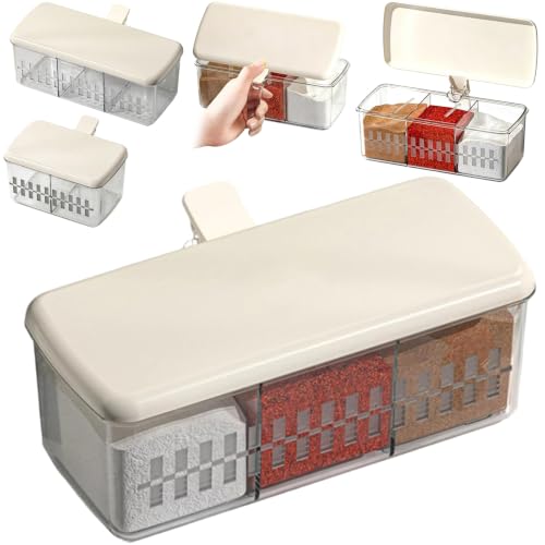 Clear Seasoning Box,Clear Divided Spice Seasoning Box with Flip Lid, Food-Grade,Transparent Design,Seasoning Storage Container Condiment Jars Spice Box Set (1 PC - 3 Compartments) - color: 1 PC - 3 Compartments