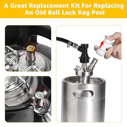 Ball Lock Keg Fittings Beer Corny Keg Connectors Set Corny Keg Replacement Parts with 5/16" Gas & 1/4" Liquid Barbs and 19/32-18 Female Thread Stainless Steels Gas Liquid Post