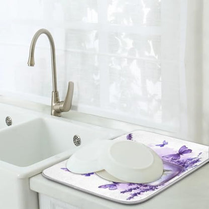 Lavender Mason Jar Dish Drying Mat Kitchen Counter Mats 16" x 18" Microfiber Absorbent Dry Pads for Coffee Bar Non-Slip Dishes Pad - size: 16x18 in