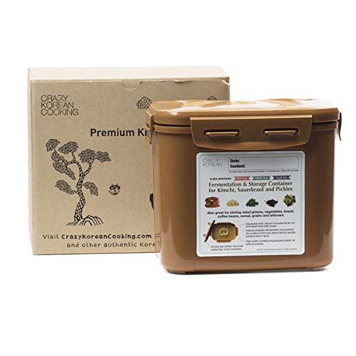 Crazy Korean Cooking Premium Kimchi, Sauerkraut Fermentation and Storage Container with Inner Vacuum Lid, Sandy Brown, 0.9 gallon (3.4 L) (0.9 Gal (3.4L) 1 PACK) - size: 0.9 Gal (3.4L) 1 PACK