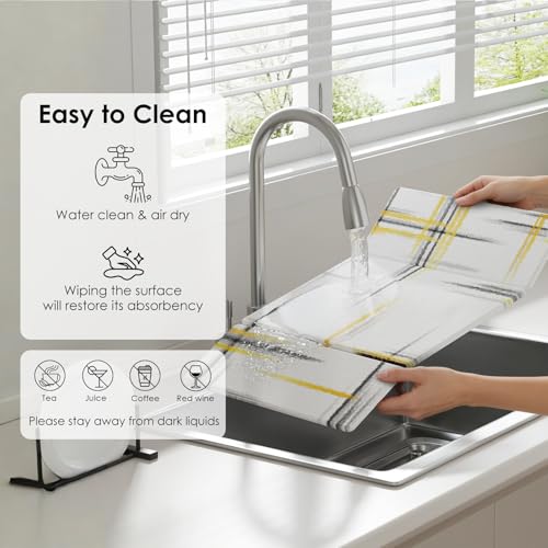 3 PCS Large Stone Dish Drying Mat for Kitchen Counter -24"x16" Absorbent Diatomaceous Earth Mat with Stone Faucet Mat & Soap Tray - Quick Dry, Collapsible, Non-Slip Countertop Organizer - color: black gold texture