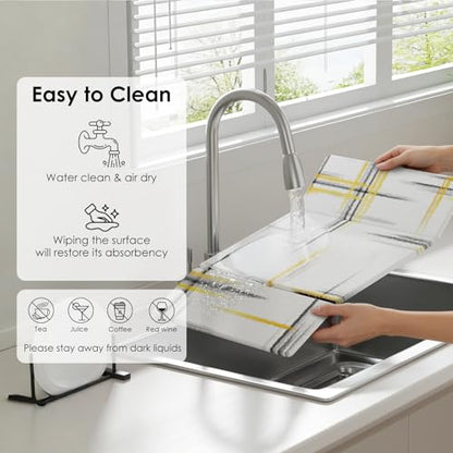 3 PCS Large Stone Dish Drying Mat for Kitchen Counter -24"x16" Absorbent Diatomaceous Earth Mat with Stone Faucet Mat & Soap Tray - Quick Dry, Collapsible, Non-Slip Countertop Organizer - color: black gold texture