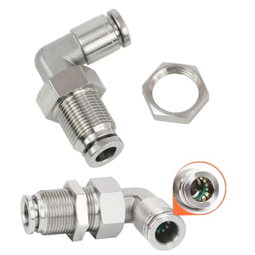 2Pcs 304 Stainless Steel Bulkhead Elbow 1/4" x 1/4" Tube OD Push to Connect Tube Fitting, PLM-1/4 Bulkhead 90 Degree Elbow Pneumatic Quick Connect Air Fitting - size: 1/4" x 1/4"