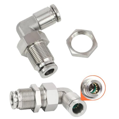 2Pcs 304 Stainless Steel Bulkhead Elbow 1/4" x 1/4" Tube OD Push to Connect Tube Fitting, PLM-1/4 Bulkhead 90 Degree Elbow Pneumatic Quick Connect Air Fitting - size: 1/4" x 1/4"