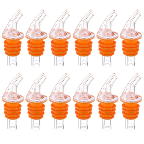 1 Dozen Pour Spout Large Amber Cork Pour Spout Bottle Speed Pourers Fits 750ml, 1l, 1.75l Bottles, for Liquors, Bartending Tool(Orange) - color: Orange