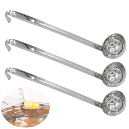 3-Pack Stainless Steel Soup Ladle Set with Hooked Long Handle 2 oz | 2 ounce serving capacity, sauce and gravy use, stew and soup serving, dishwasher safe build, comfortable hooked grip - size: 2 oz