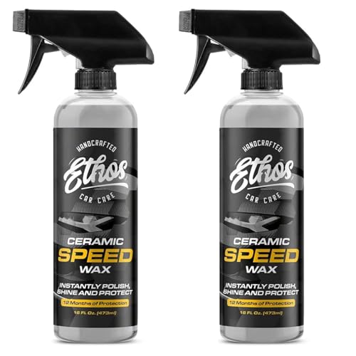 Ethos Ceramic Speed Wax – SiO2 Ceramic Coating Spray for Cars – Hydrophobic Car Wax Spray Top Coat Polish – High Gloss Shine, Ceramic Spray Wax – 12+ Month Protection - 2 Pack - color: Ceramic Speed Wax 16oz - 2 Pack