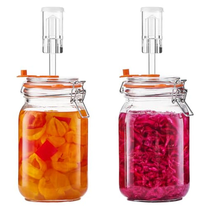 Fermentation Jar, 1.5L Glass Fermenting Kit with Airlocks, 2-Pack | Wide-Mouth Glass Jars With Self-Burping Airlocks for Sauerkraut, Kimchi, Pickles, Mead, Cider and Other Homemade Ferments