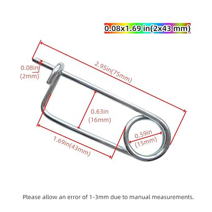 Steel Brooch Shape Open Safety pin Spring pin, Quick Lock line Lock pin Locking Fasteners for Farm Lawn Garden Hooks (0.08x1.69 in(2x43 mm)-8Pcs) - size: 0.08x1.69 in(2x43 mm)-8Pcs
