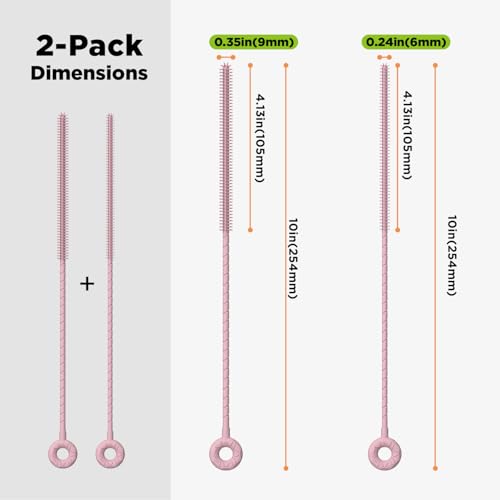 Silicone Straw Cleaner Brush, 2 Pcs Reusable Cleaning Brushes for Straws, 6mm&9mm, Pink - color: Pink