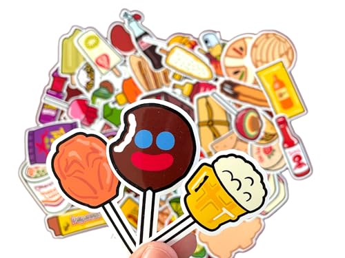 Mexican Food Vinyl Stickers, Snacks and Candy Stickers, Water Resistant, Set of 60, White