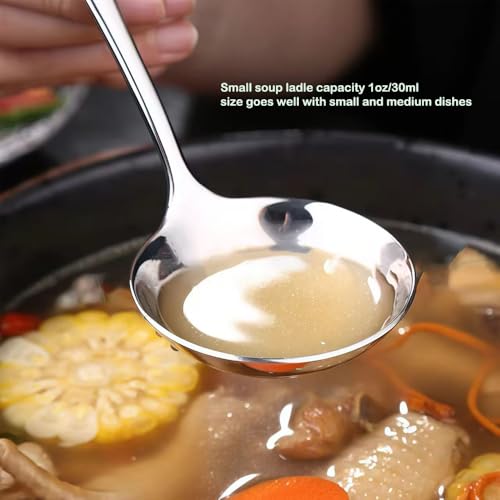 Small Ladle, 304 Stainless Steel Small Gravy Soup Serving Ladle for Sauces or Serving Soup Spoon, Silver (2 pack)