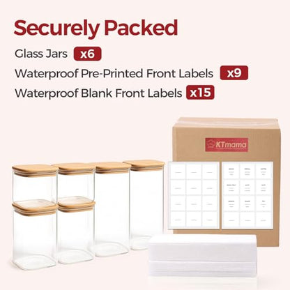 6-Pack Square Glass Pantry Storage Containers with Lids, Airtight Stackable Pantry Organization and Storage Set (1.6 Qt/1 Qt) for Snacks, Cereal & Coffee - size: 1.6Qt*3+1Qt*3