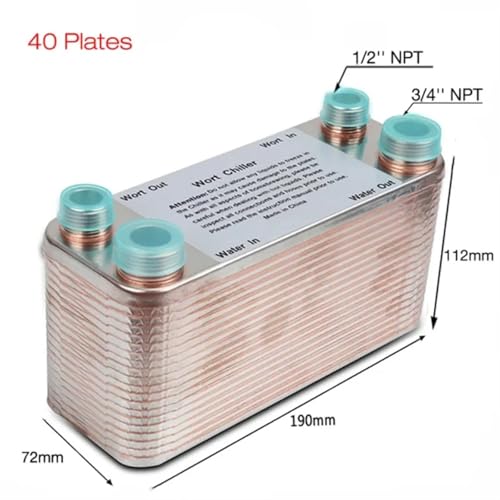 20/30/40 Plates Heat Exchanger Wort Chiller, Stainless Steel Counterflow Chiller Beer Cooler Garden Hose Rapid Cooling(40 plate) - color: 40 plate