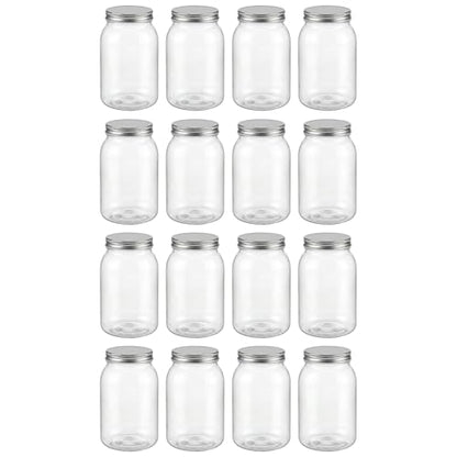 novelinks 32 oz Clear Plastic Jars with Lids and Plastic Mason Jars 32 oz | 16 Pack, Silver, Plastic Quart Containers with Lids, Quart Mason Jars Bulk, Large Jars, Mason Jars for Centerpieces - color: Silver 16Pack