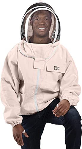 Bees & Co K74 Natural Cotton Beekeeper Jacket with Fencing Veil - size: Large