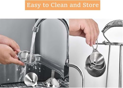 3 Pack Stainless Steel Funnels Set - Large & Small Food Grade Mini Metal Kitchen Funnels for Transferring Essential Oils, Liquids, Fluids, and Filling Bottles or Flasks，Silver