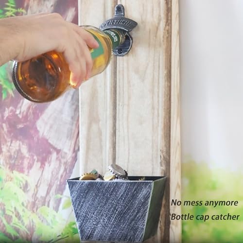 Old Fashioned Beer Cap Catcher Wall Mounted Bottle Top Bucket Stainless Steel (Antique Silver) - color: Antique Silver