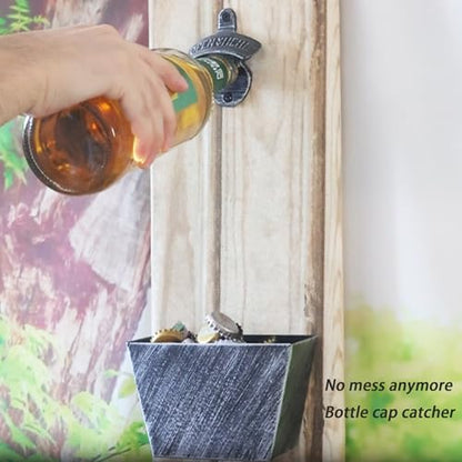 Old Fashioned Beer Cap Catcher Wall Mounted Bottle Top Bucket Stainless Steel (Antique Silver) - color: Antique Silver