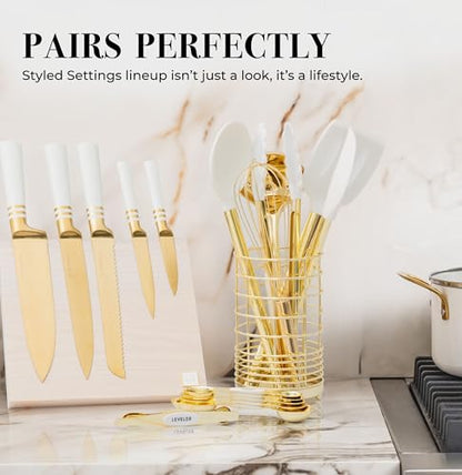 White and Gold Magnetic Measuring Spoons – Stainless Steel Double Sided Measuring Spoons for Cooking and Baking – Cute White and Gold Kitchen Accessories, Ideal for Gifting - color: White & Gold