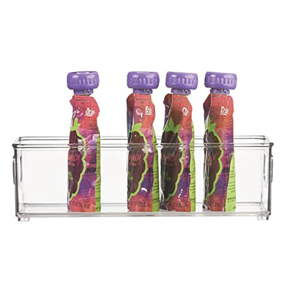 mDesign Plastic Stackable Small Organizing Bin Kitchen Pantry Cabinet, Refrigerator, Freezer Food Organization Storage Bins with Handles, Drawer Container Organizer, Ligne Collection, 4 Pack - Clear - size: 10 x 4 x 3