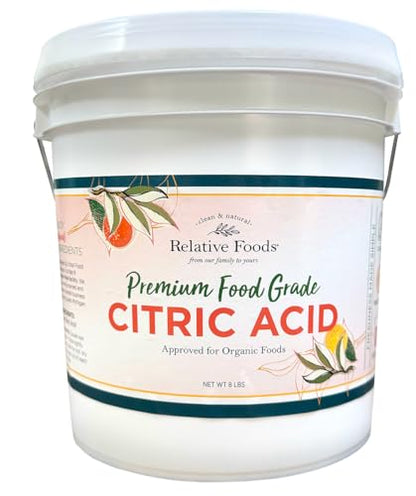 Relative Foods Citric Acid Powder Food Grade – 8 lb – Pure Citric Acid for Cooking, Canning, and DIY Applications – Non-GMO, Gluten-Free, No Additives – Plastic Pail - size: 8 lb