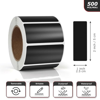 Black Rectangle Stickers 2 x 1 Inch Color Coding Labels Vinyl Roll Self-Adhesive Waterproof Removable 500 PCS - color: Black